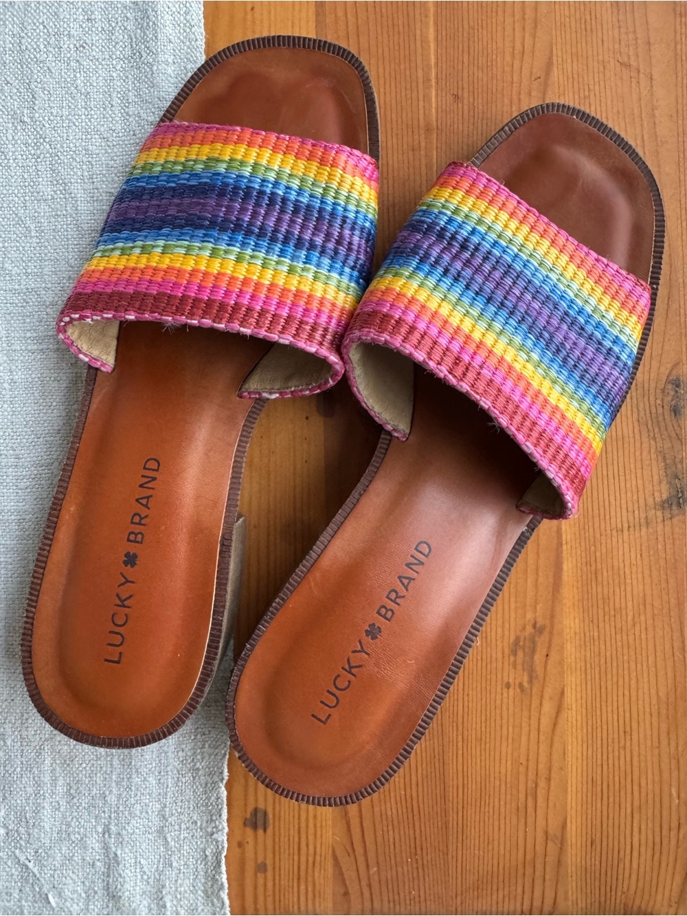 Lucky Brand Rainbow Woven Slide Sandals - Brown Footbed